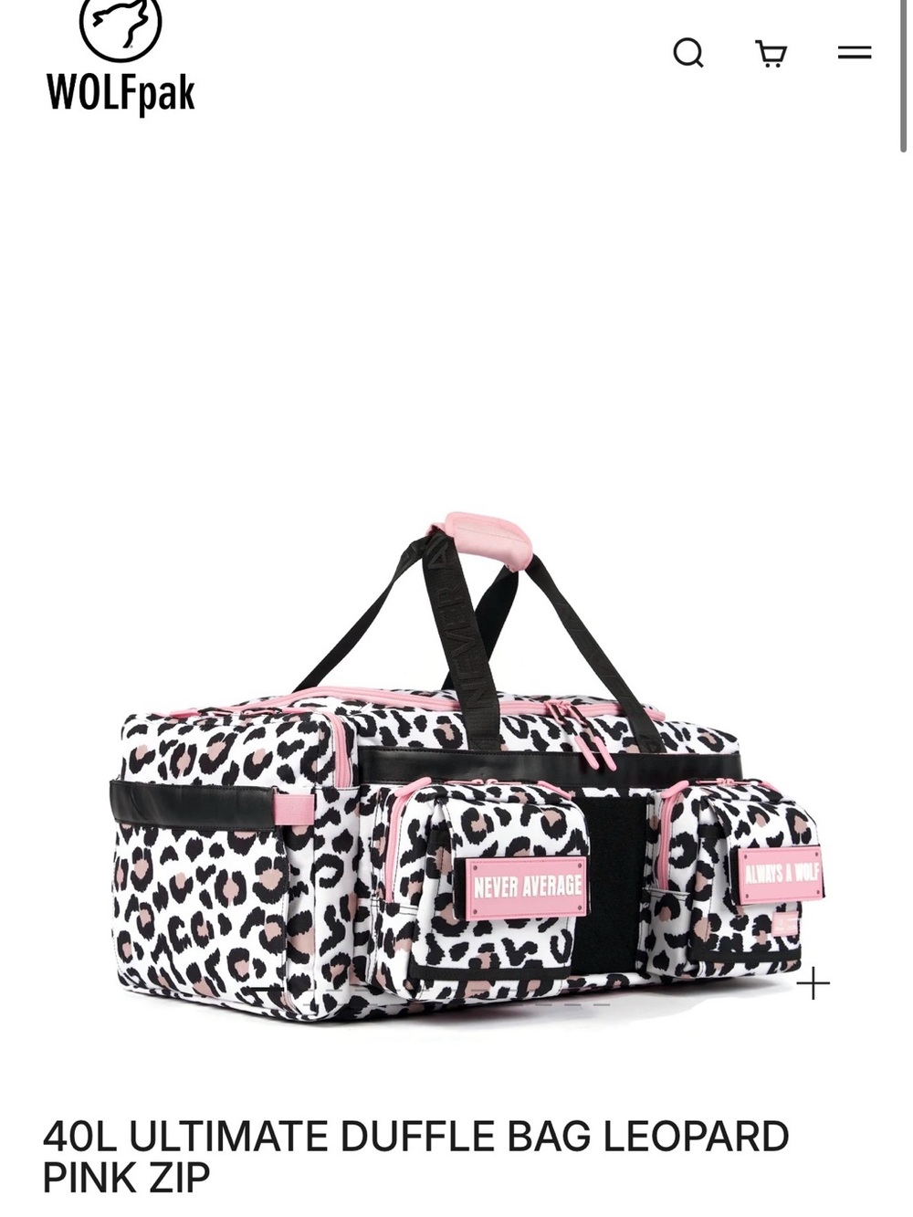 WOLF 40L Leopard Print Travel Duffle with Pink Accents